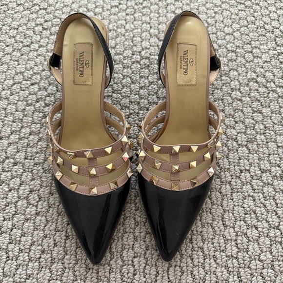 Valentino Black and Gold Studded Heels - Picture 1 of 9